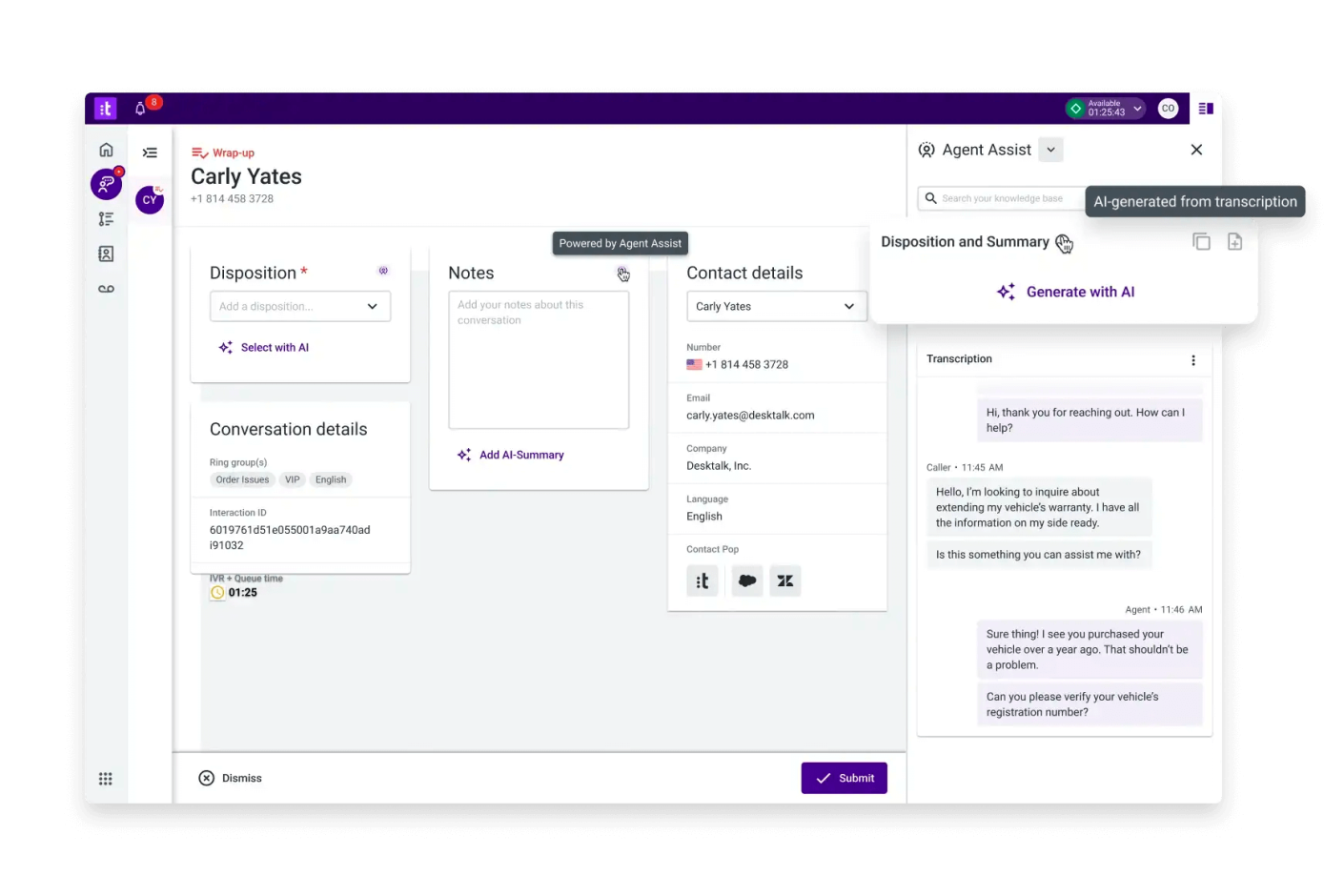 Talkdesk's Agent uses AI software